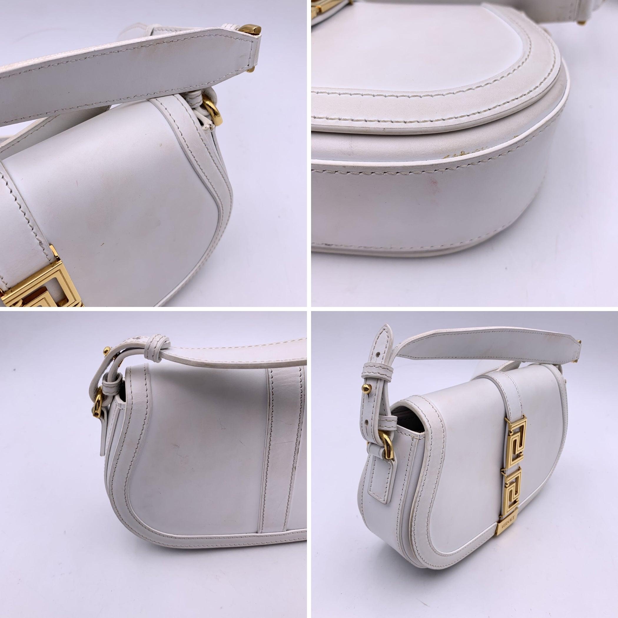 Versace White Leather Greca Goddess Shoulder Bag Handbag In Good Condition For Sale In Rome, Rome