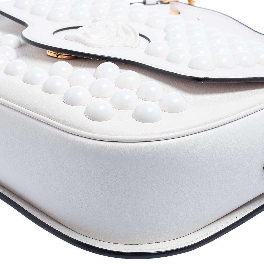 Versace White Leather La Medusa Studded Shoulder Bag 4