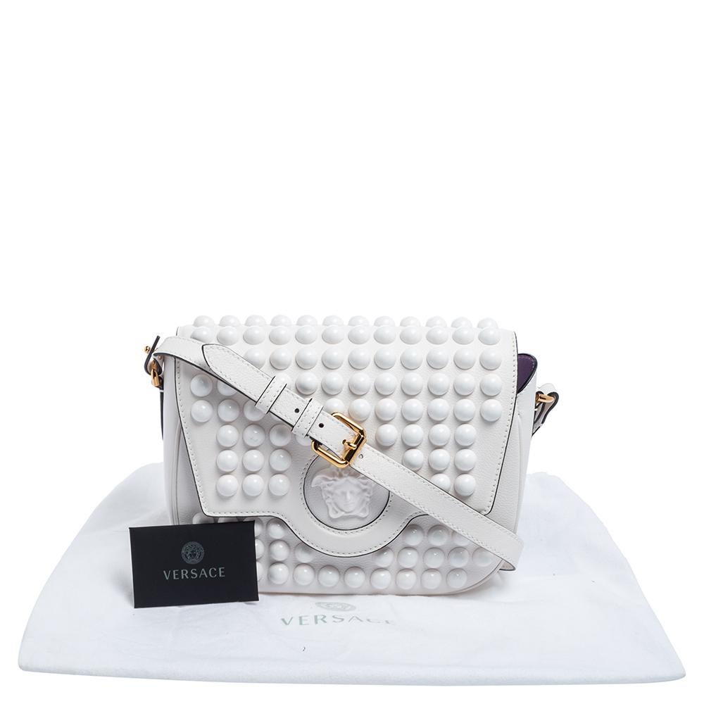 Versace White Leather La Medusa Studded Shoulder Bag 6