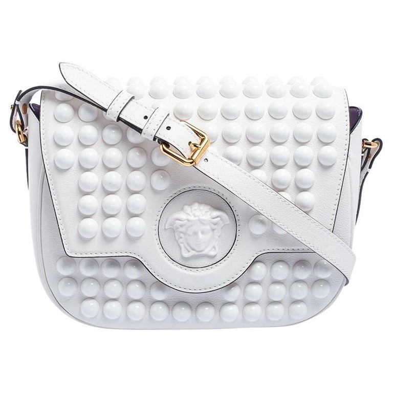 Versace White Leather La Medusa Studded Shoulder Bag at 1stDibs
