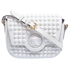 Versace White Leather La Medusa Studded Shoulder Bag