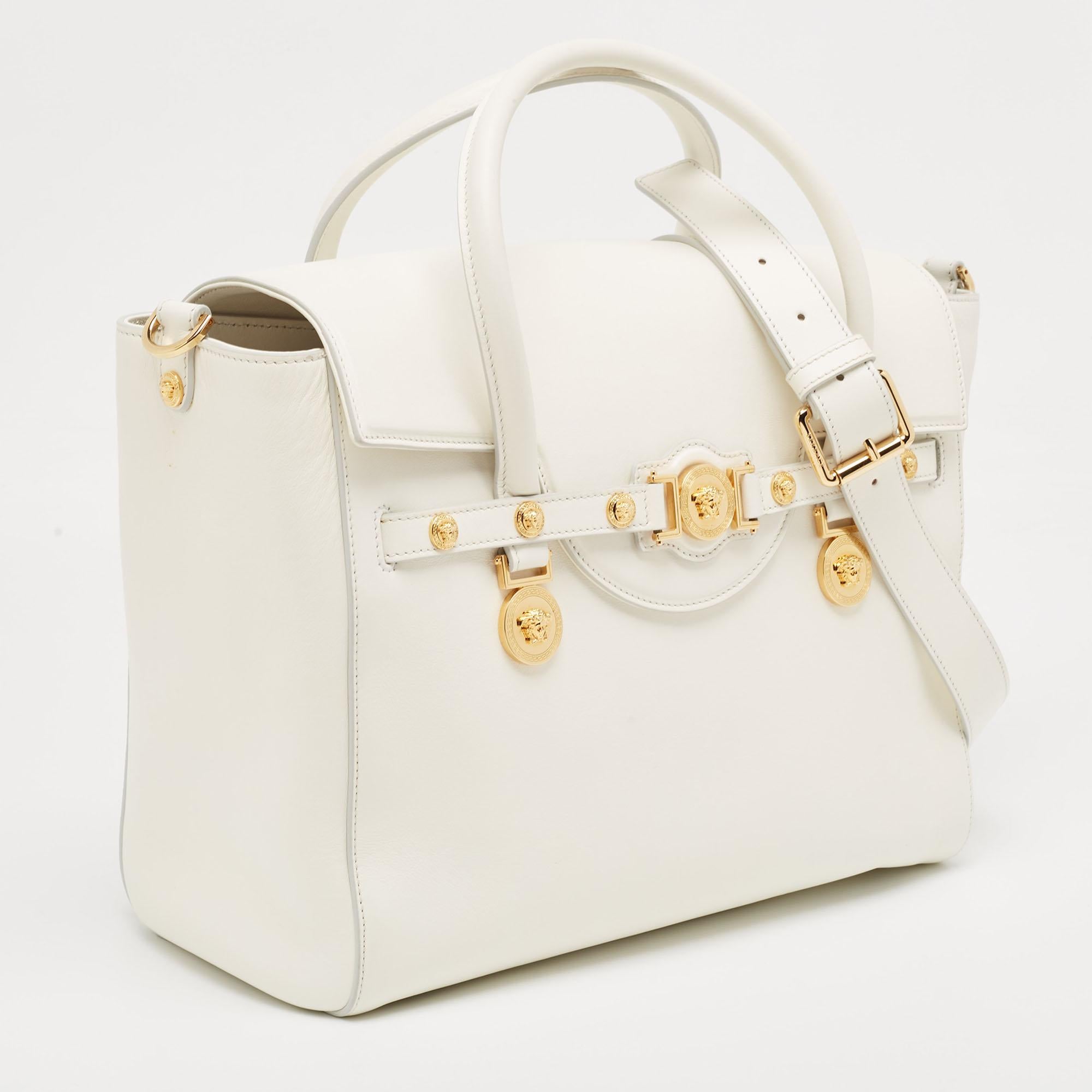 Women's Versace White Leather Large Medusa Medallion Tote For Sale