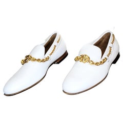 Used SS 2015 VERSACE WHITE LEATHER LOAFER SHOES w/ GOLD PLATED HARDWARE Size 44 - 11
