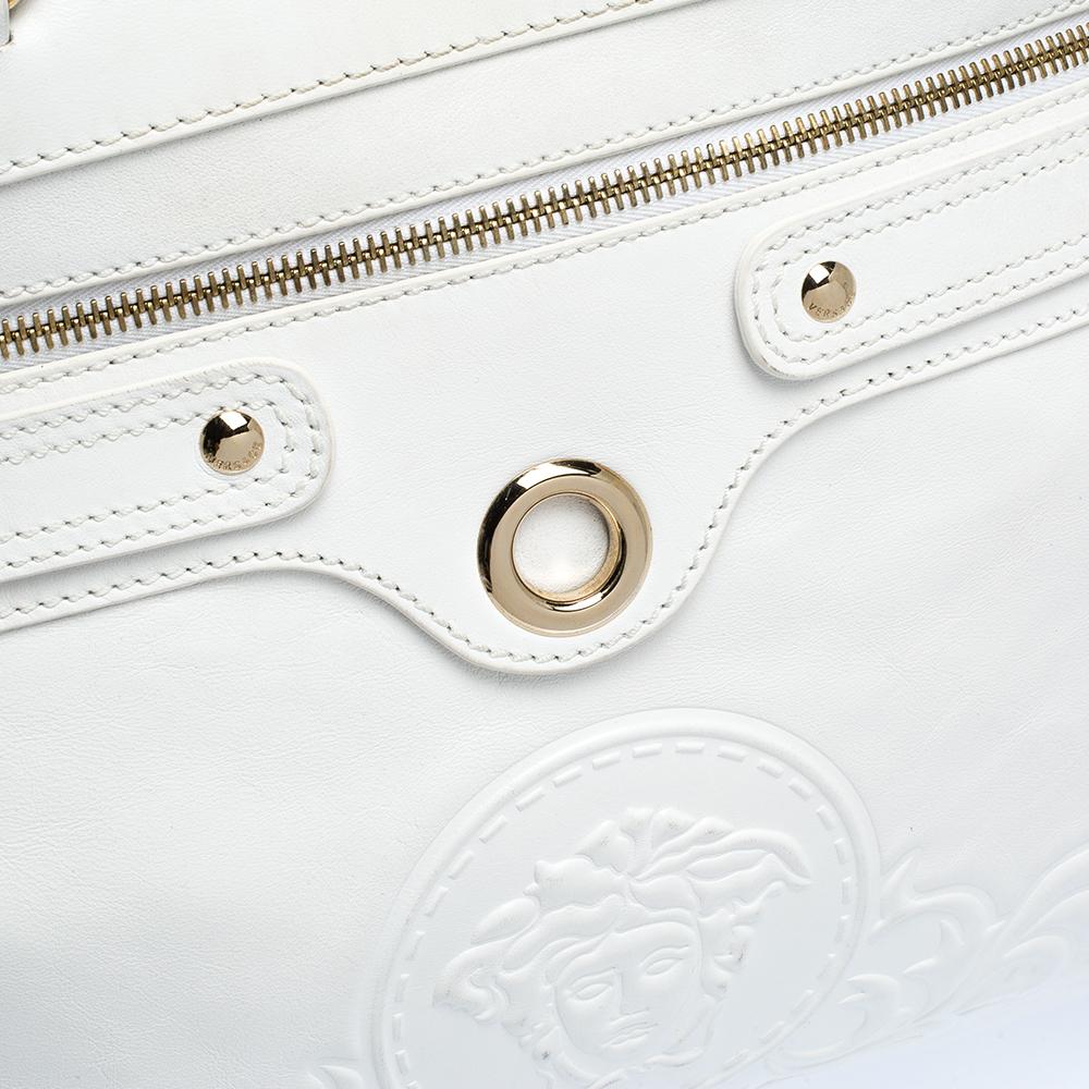 Versace White Leather Logo Embossed Tote 3