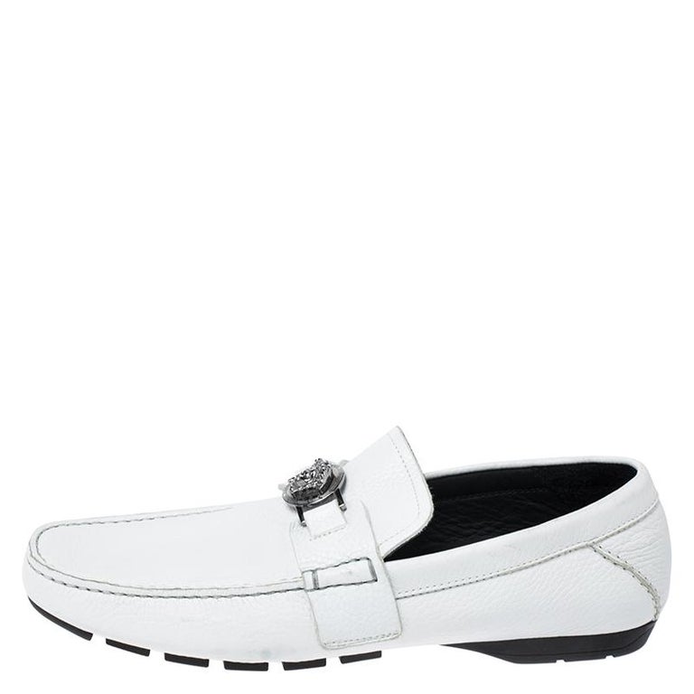 Versace White Leather Medusa Detail Slip On Loafers Size 41 at 1stDibs ...