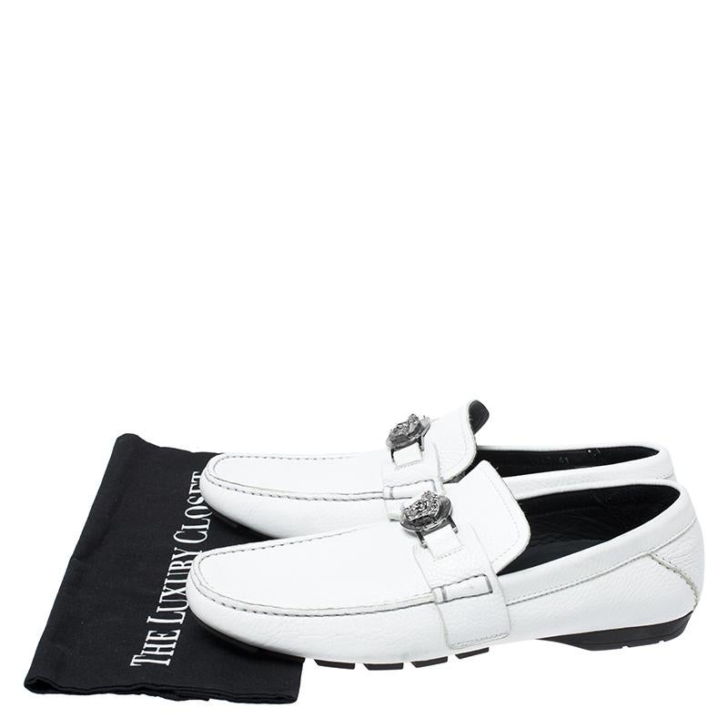 Men's Versace White Leather Medusa Detail Slip On Loafers Size 41