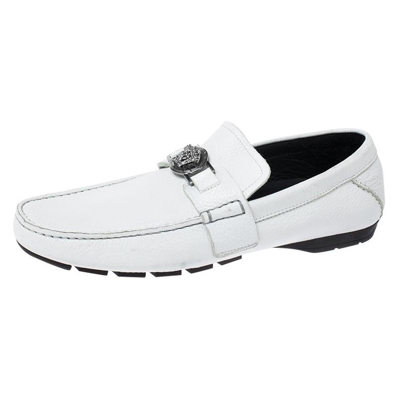 Versace White Leather Medusa Detail Slip On Loafers Size 41