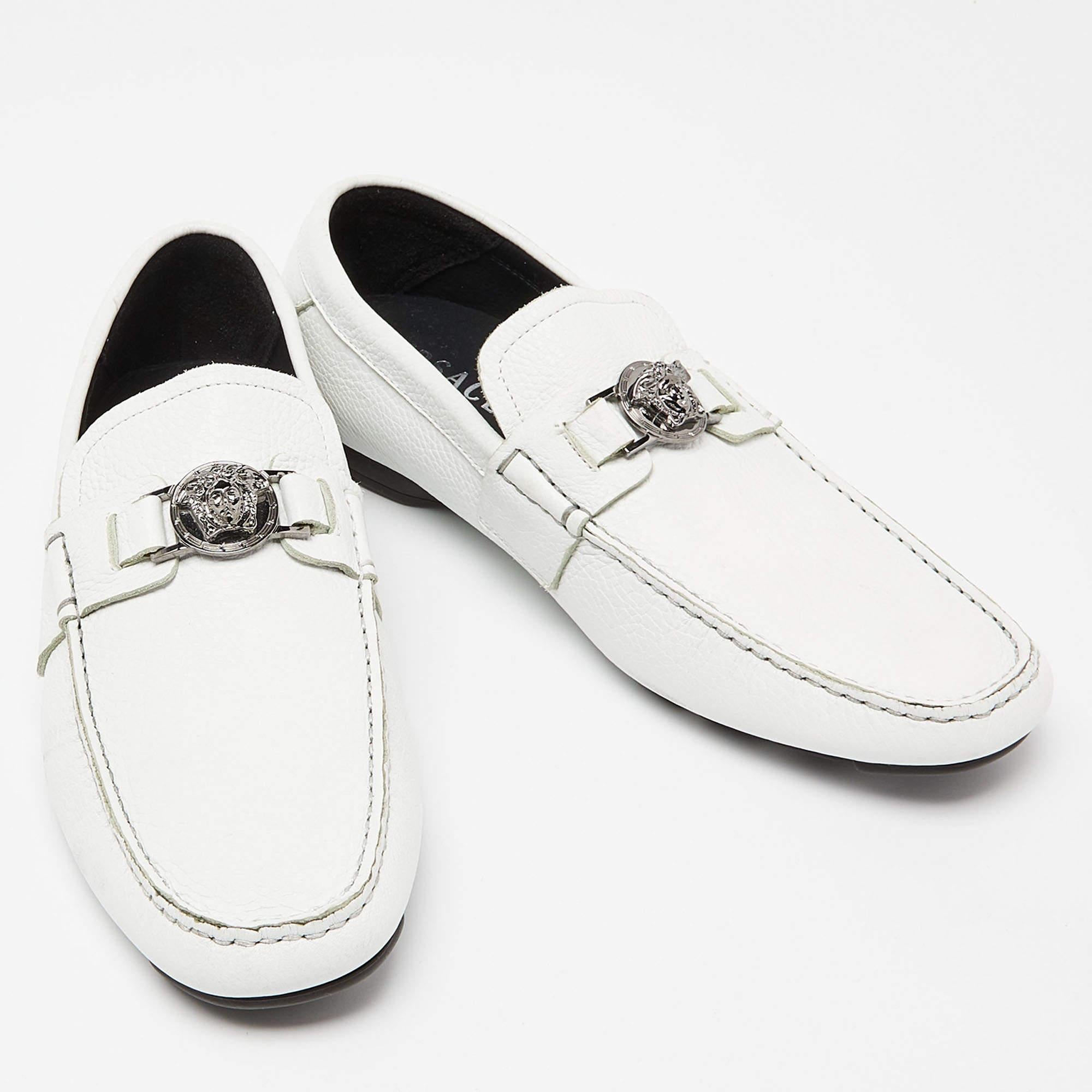 Versace White Leather Medusa Detail Slip On Loafers Size 43 3