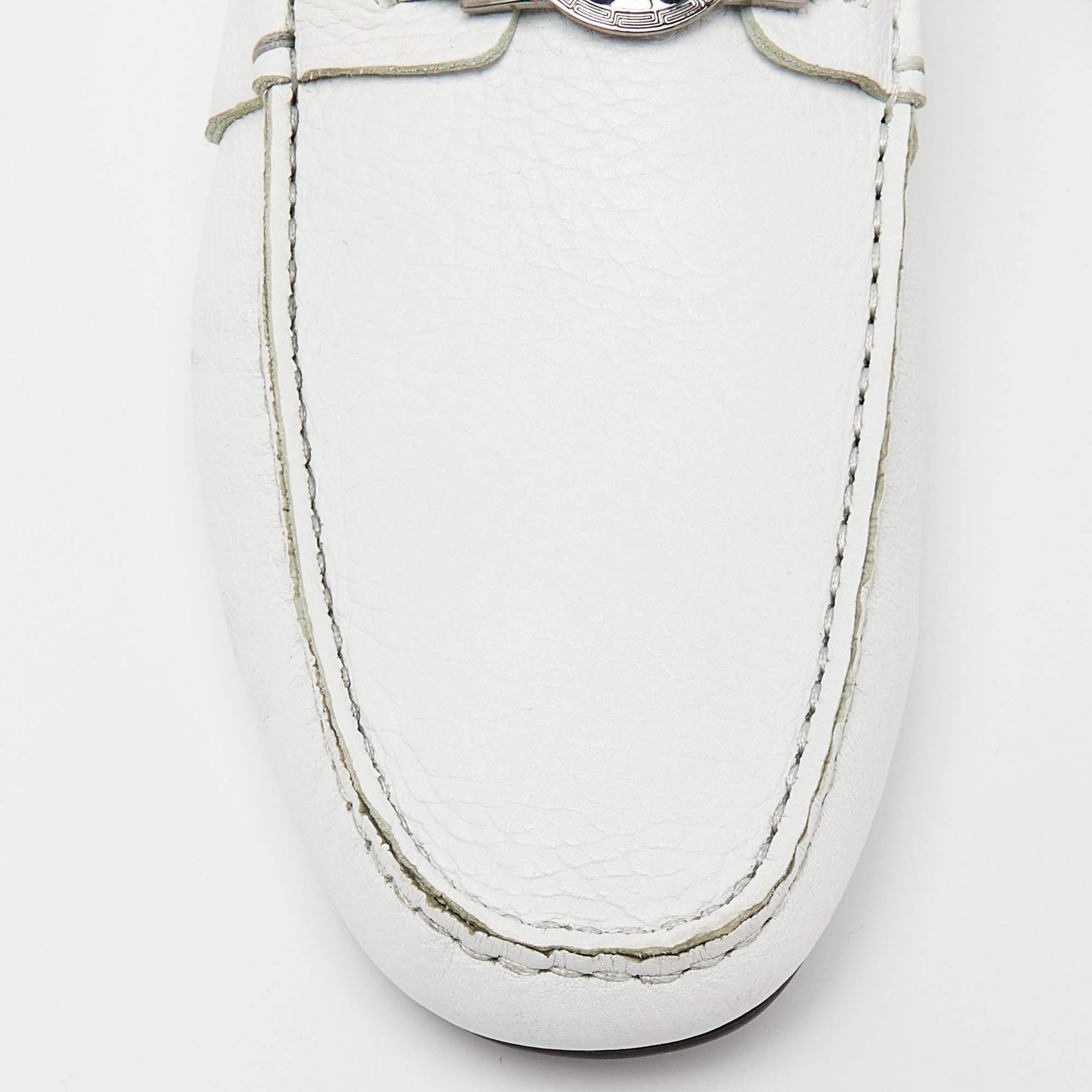 Versace White Leather Medusa Detail Slip On Loafers Size 43 4