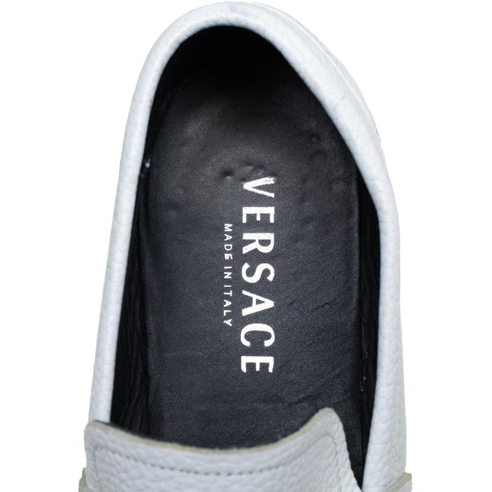 Gray Versace White Leather Medusa Embellished Slip On Loafers Size 41