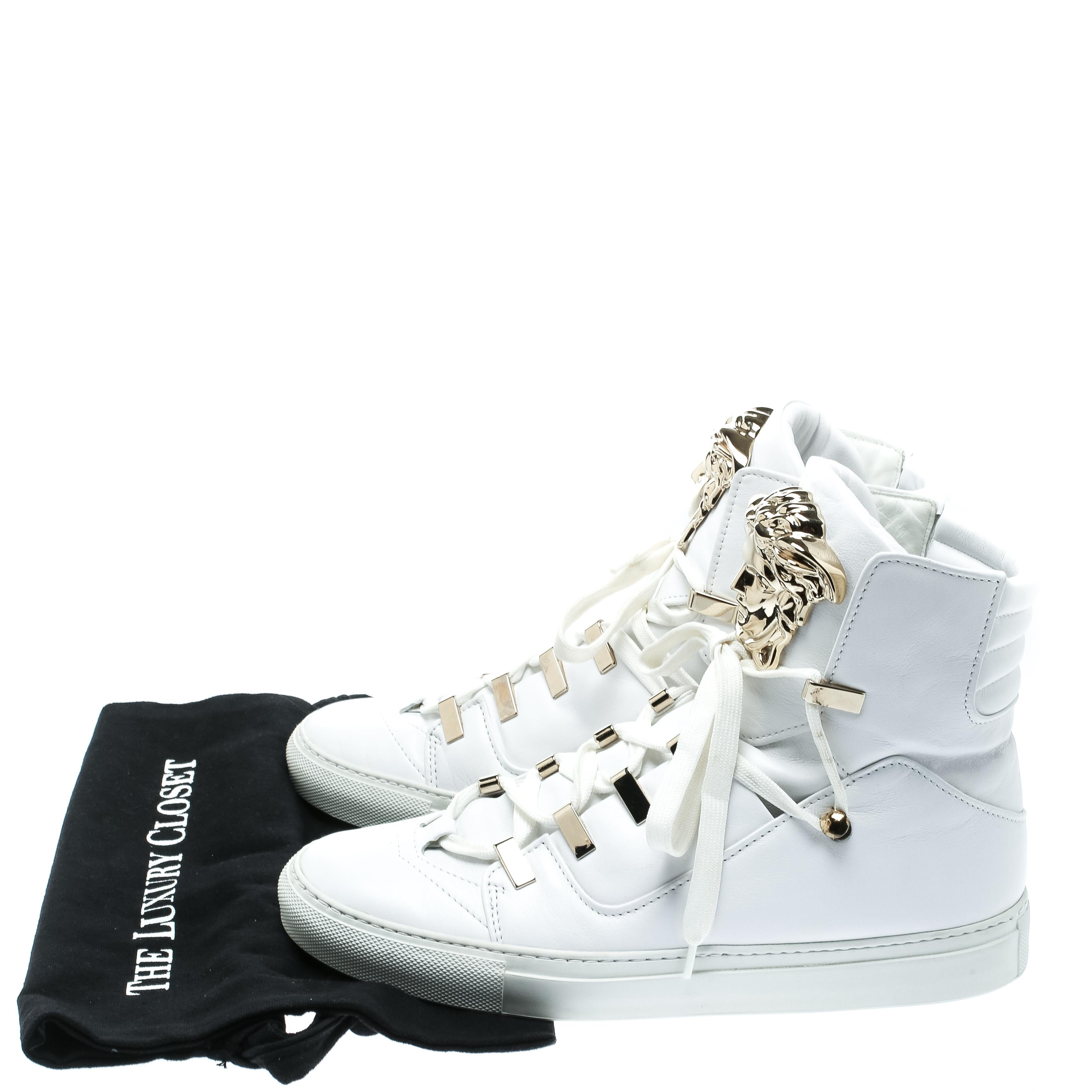 Women's Versace White Leather Medusa High Top Sneakers Size 39