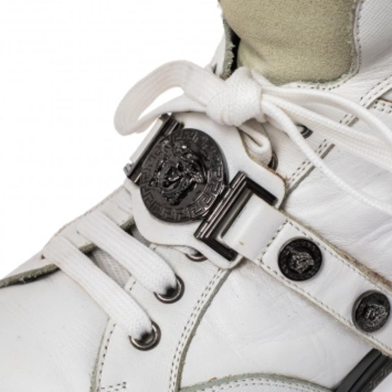 Versace White Leather Medusa High Top Sneakers Size 45 For Sale 1