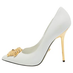 Versace White Leather Medusa Pointed Toe Pumps Size 40.5