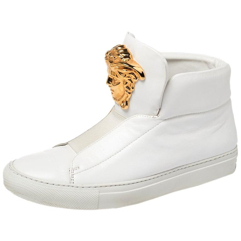 Versace White Leather Medusa Slip On High Top Sneakers Size 36 For Sale at  1stDibs