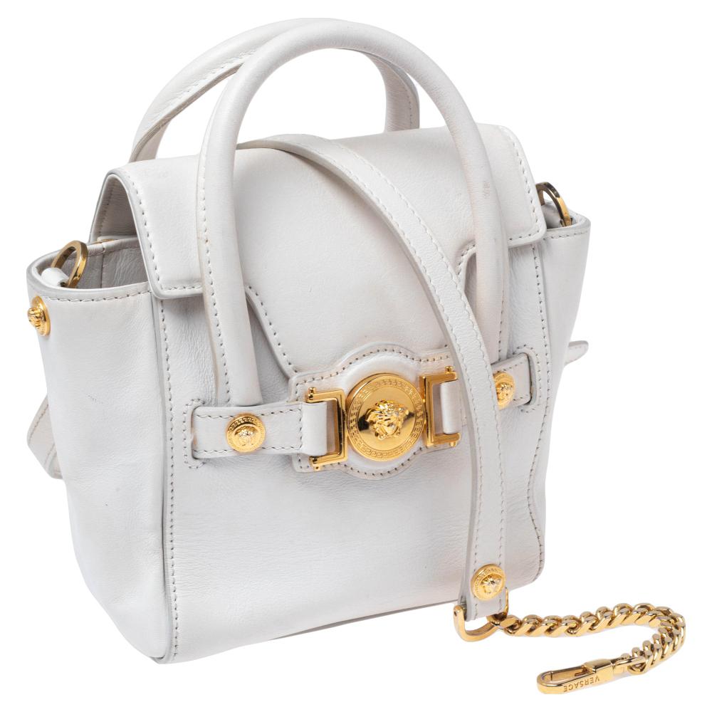 Versace White Leather Mini Signature Top Handle Bag at 1stDibs