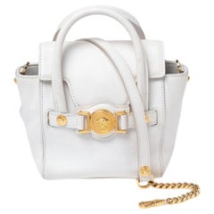 Versace White Leather Mini Signature Top Handle Bag