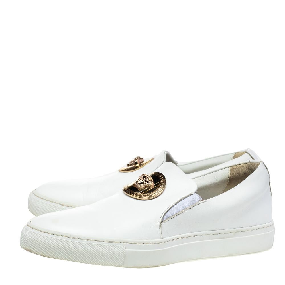 Men's Versace White Leather Palazzo Medusa Slip-On Sneakers Size 39