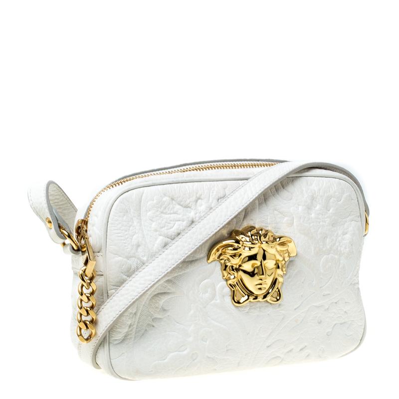 Versace White Leather Palazzo Medussa Crossbody Bag In Good Condition In Dubai, Al Qouz 2