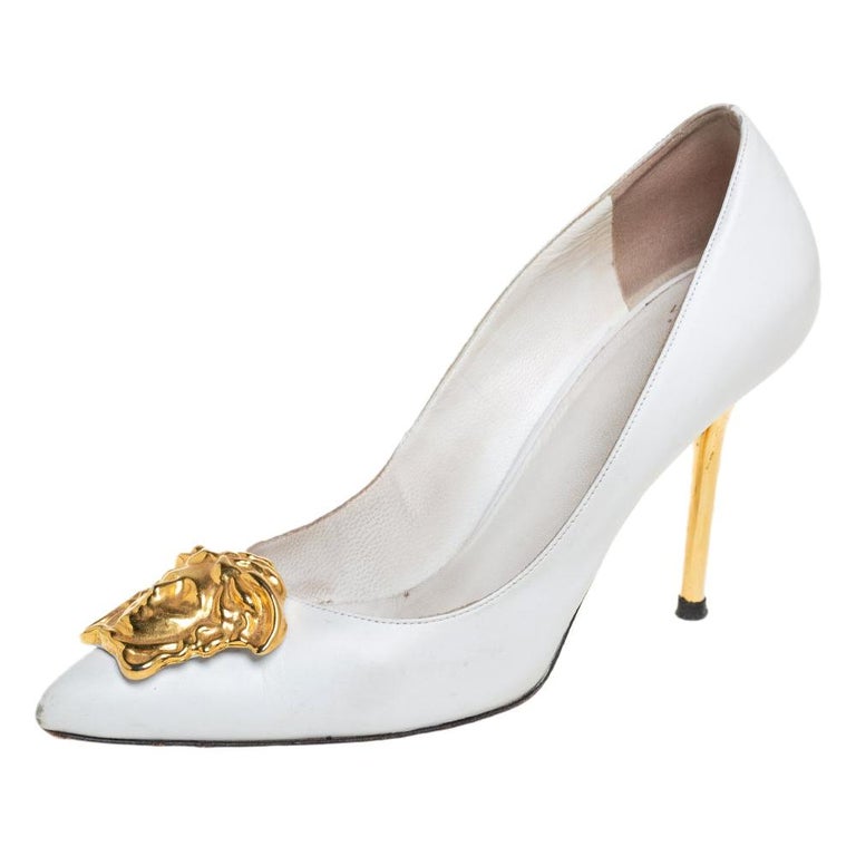 Versace White Leather Palazzo Pointed Toe Pumps Size 36 at 1stDibs