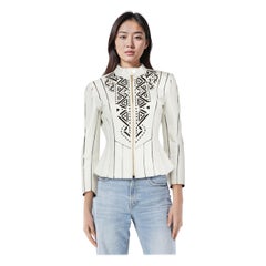 Versace White Leather Panelled Jacket Size S