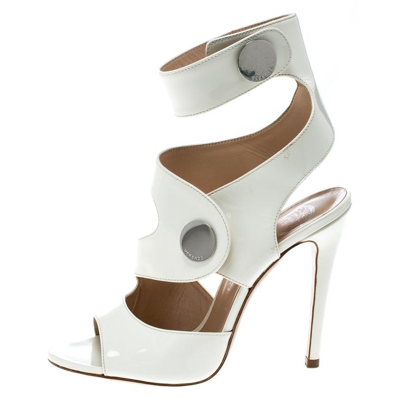 Versace White Leather Peep Toe Cutout Ankle Strap Sandals Size 35.5 2