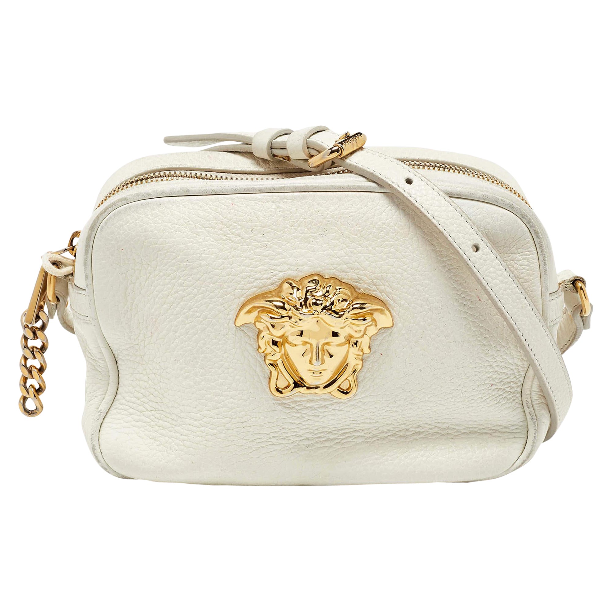 Versace White Leather Small Medusa Camera Bag