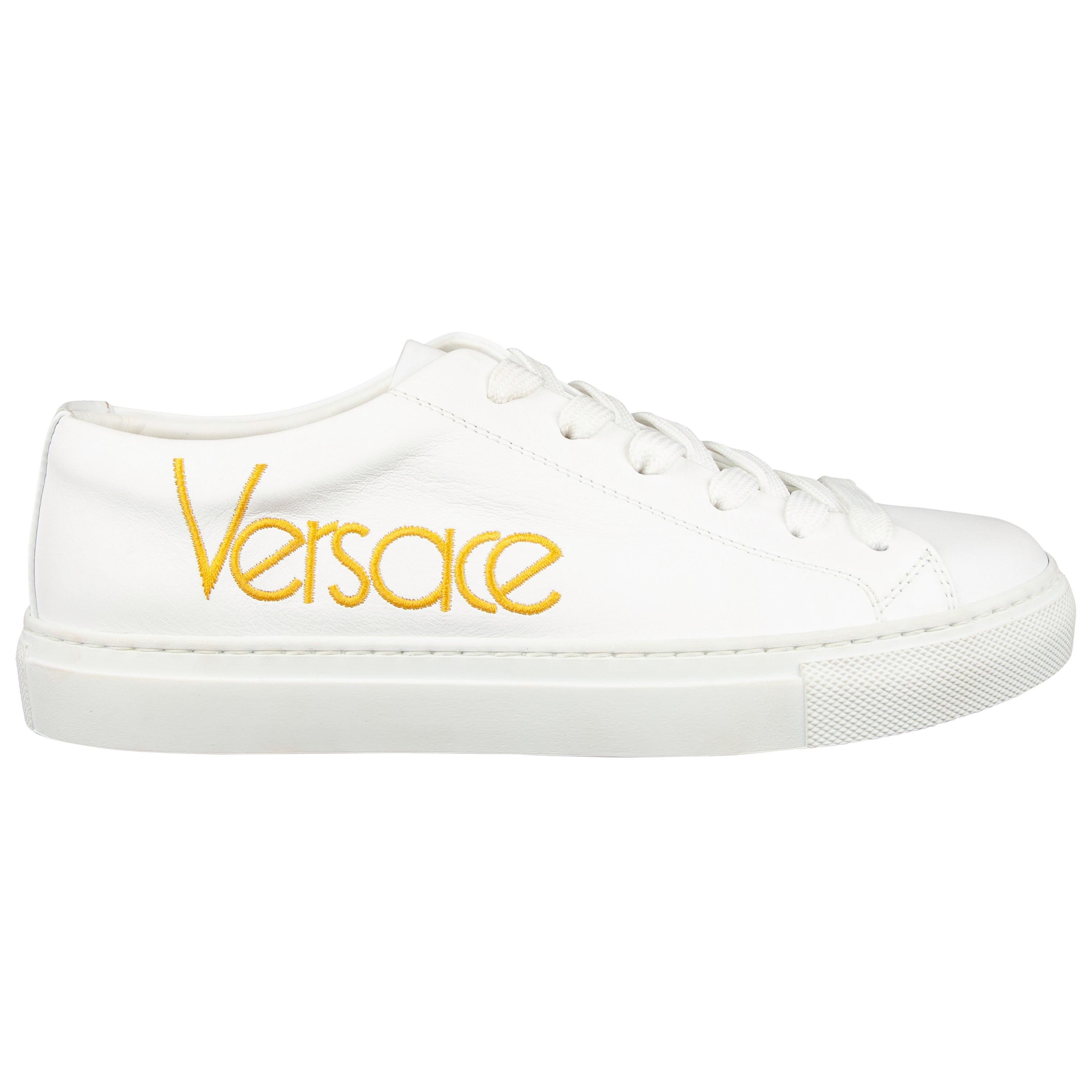 Versace White Leather Sneaker with Vintage Logo Embroidery Size 36