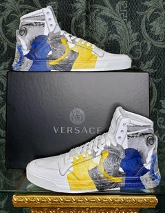 VERSACE WHITE LEATHER SNEAKERS Greek MYTHOLOGY PRINT 42 - 9