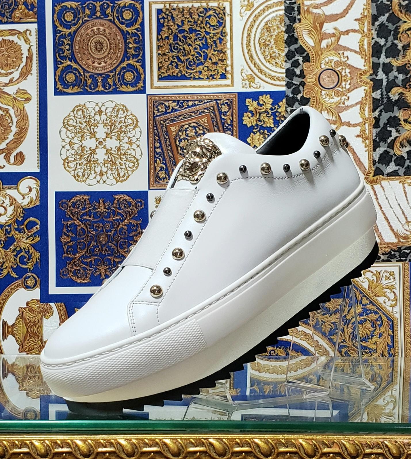 VERSACE WHITE LEATHER SNEAKERS with GOLD 3D MEDUSA 36.5 2