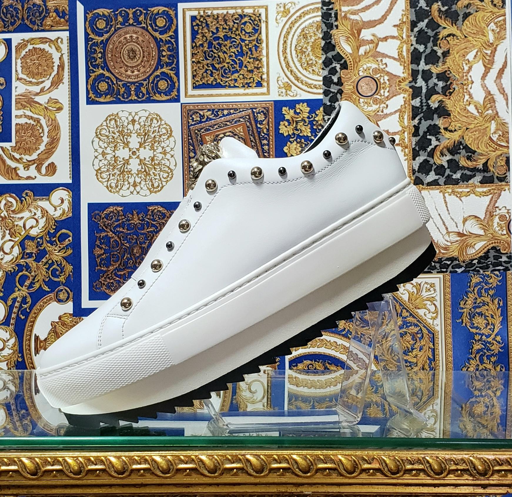VERSACE WHITE LEATHER SNEAKERS with GOLD 3D MEDUSA 36.5 3