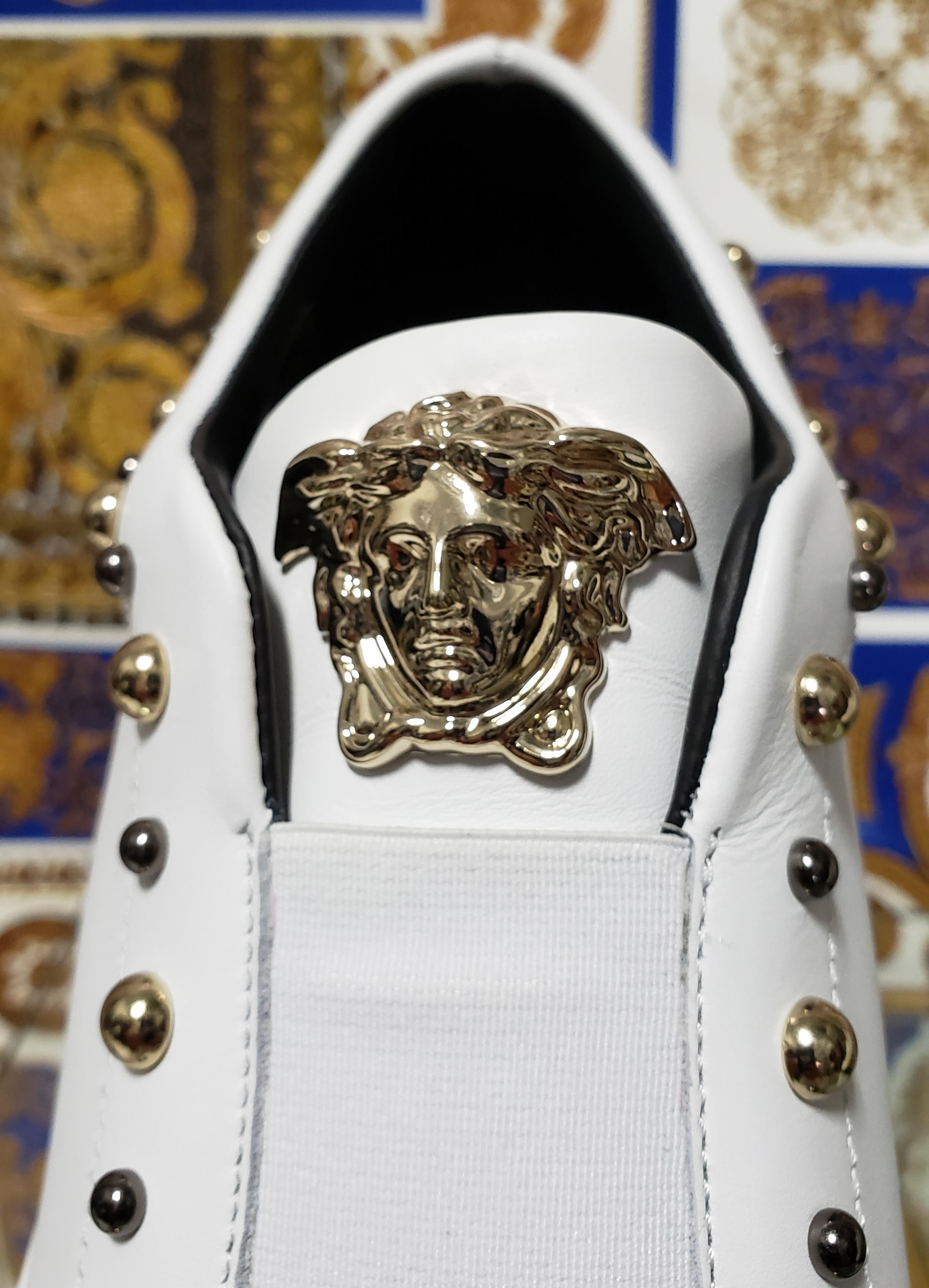 VERSACE WHITE LEATHER SNEAKERS with GOLD 3D MEDUSA 36.5, 37 3