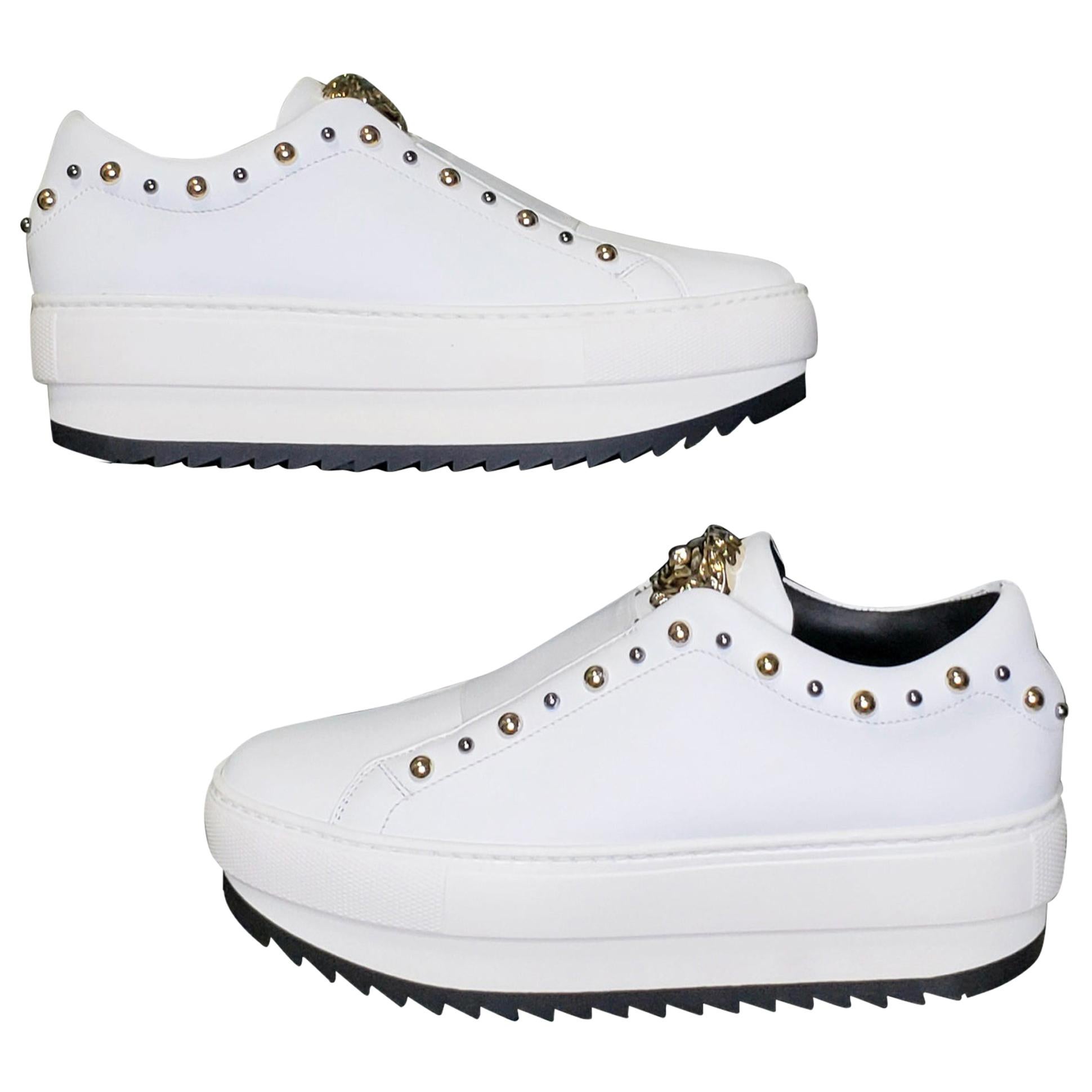 VERSACE WHITE LEATHER SNEAKERS with GOLD 3D MEDUSA 36.5, 37