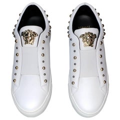 Chaussures Versace en cuir blanc avec Méduse dorée 3D, taille 36,5