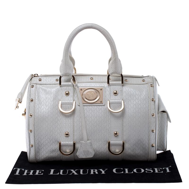 Versace White Leather Studded Satchel 5