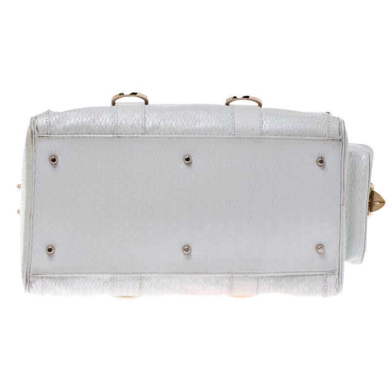 Gray Versace White Leather Studded Satchel