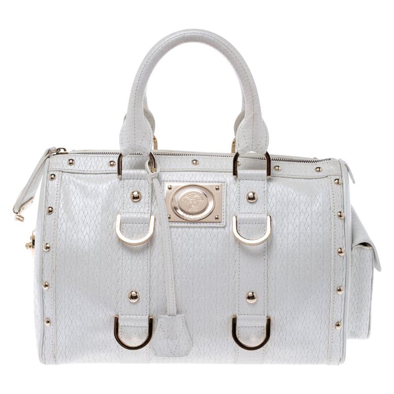 Versace White Leather Studded Satchel
