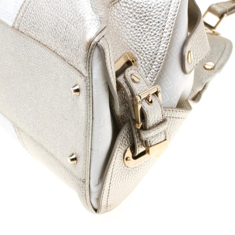 Versace White/Light Gold Canvas and Leather Satchel 5