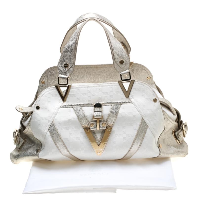 Versace White/Light Gold Canvas and Leather Satchel 6