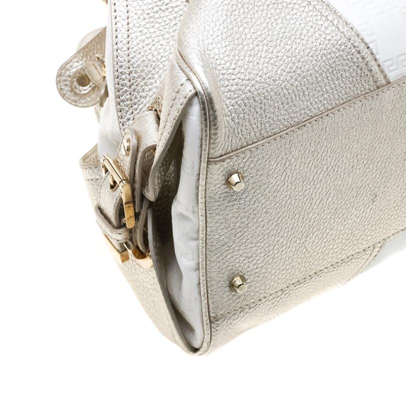 Versace White/Light Gold Canvas and Leather Satchel 2