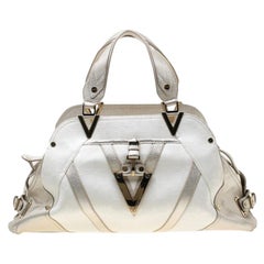 Versace White/Light Gold Canvas and Leather Satchel