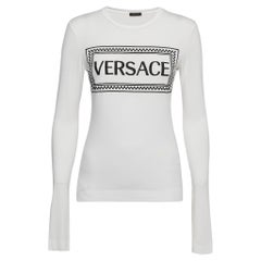 Camiseta de manga larga de punto con logotipo Versace blanca M