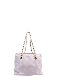 Versace White Monogram Quilted Shoulder Tote