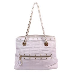 Versace White Monogram Quilted Shoulder Tote
