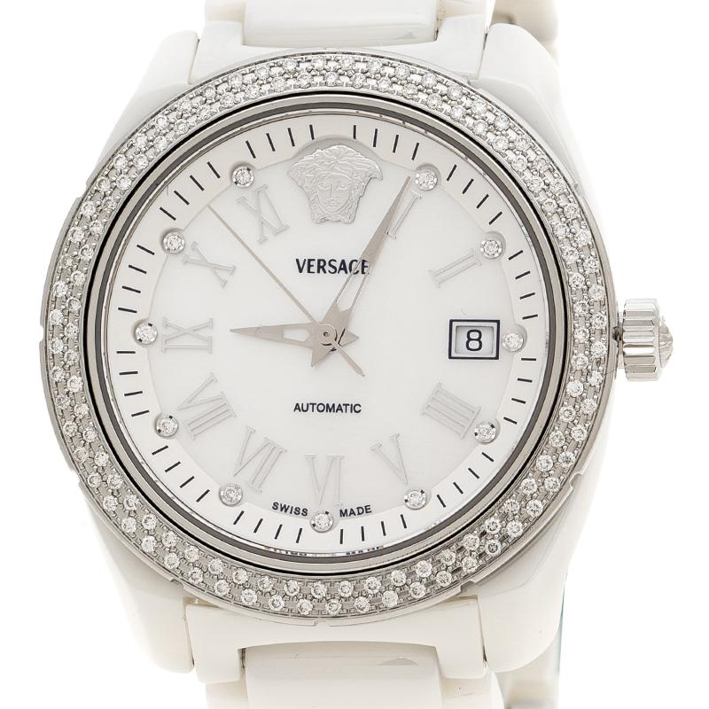 Contemporain Versace Céramique nacre blanche DV One A126048 Montre-bracelet pour homme 41 mm