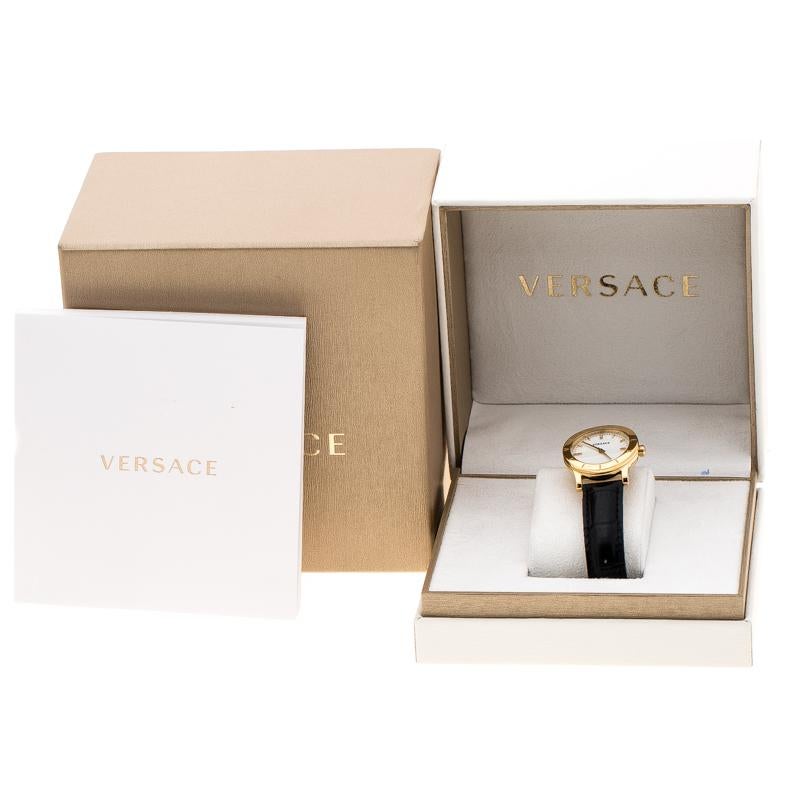 Contemporary Versace White Mother of Pearl Gold Plated Steel VQA Women's Wristwatch 33 mm