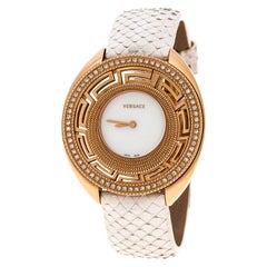 Versace White Mother of Pearl Gold Tone Diamond 67Q Women's Wristwatch 39 mm