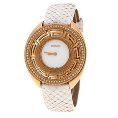Versace White Mother of Pearl Gold Tone Diamond 67Q Women's Wristwatch 39 mm