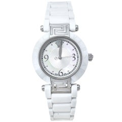 Versace White Mother Of Pearl White Ceramic Rubber Reve Women's Wristwatch  35 m