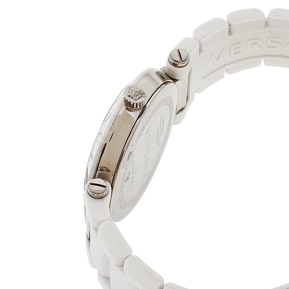 Versace White Mother Of Pearl White Ceramic Rubber Reve Women's Wristwatch 35 mm In Good Condition In Dubai, Al Qouz 2