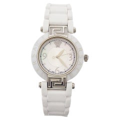 Versace White Mother Of Pearl White Ceramic Rubber Reve Women's Wristwatch 35 mm